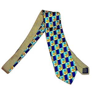 VERSACE Medusa Floral Print Contrast Silk Necktie